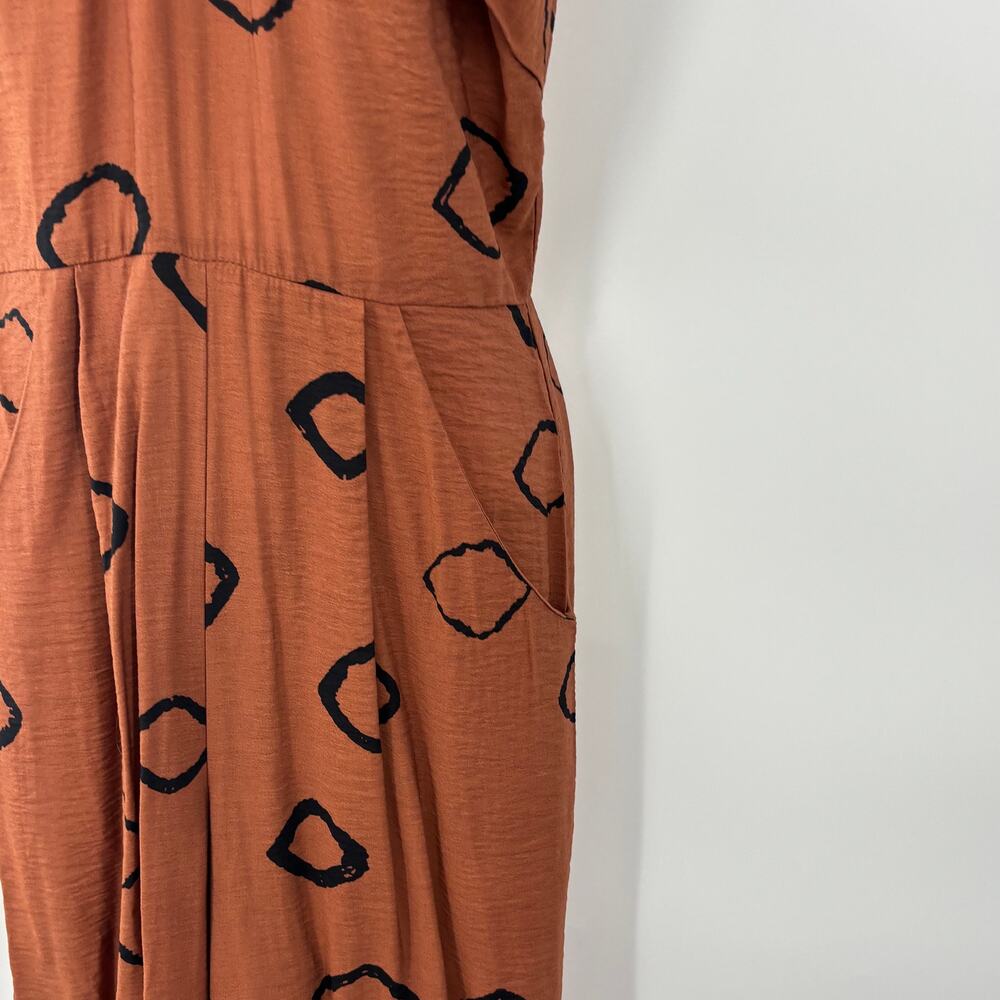 New Eva Franco Jumpsuit Anthropologie Tan Brown Geometric - Picture 9 of 12